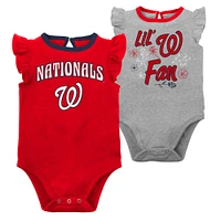 Lot de deux bodys Little Fan des Washington Nationals rouge/gris chiné pour nouveau-né et bébé fille