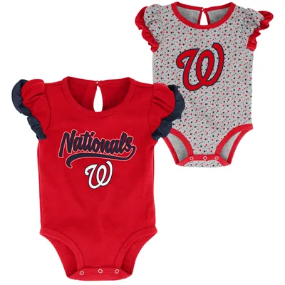 Washington Nationals Girls Newborn Scream & Shout Two-Pack Bodysuit Set - Red/Heathered Gray