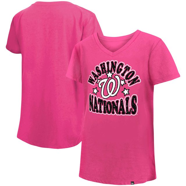 T-shirt à col en V avec étoiles jersey des Washington Nationals New Era pour fille, rose