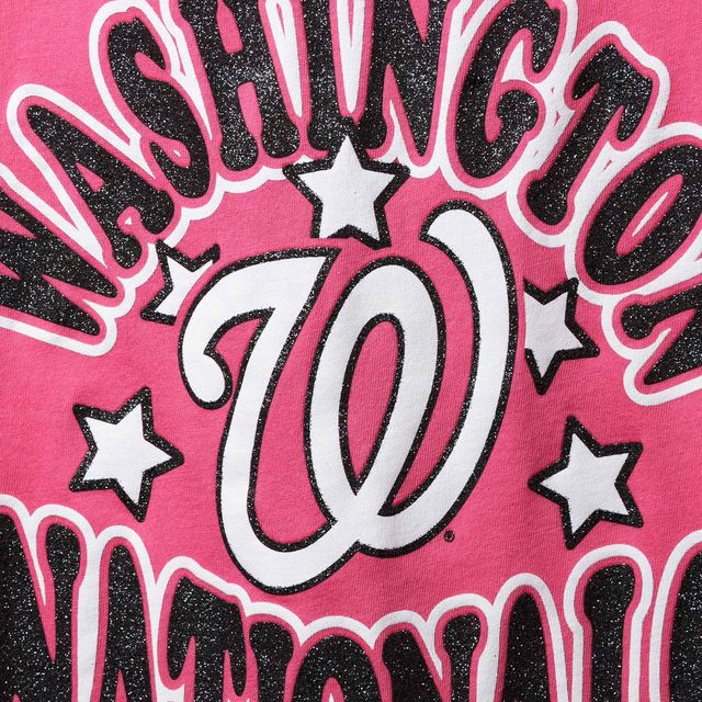 T-shirt à col en V avec étoiles jersey des Washington Nationals New Era pour fille, rose