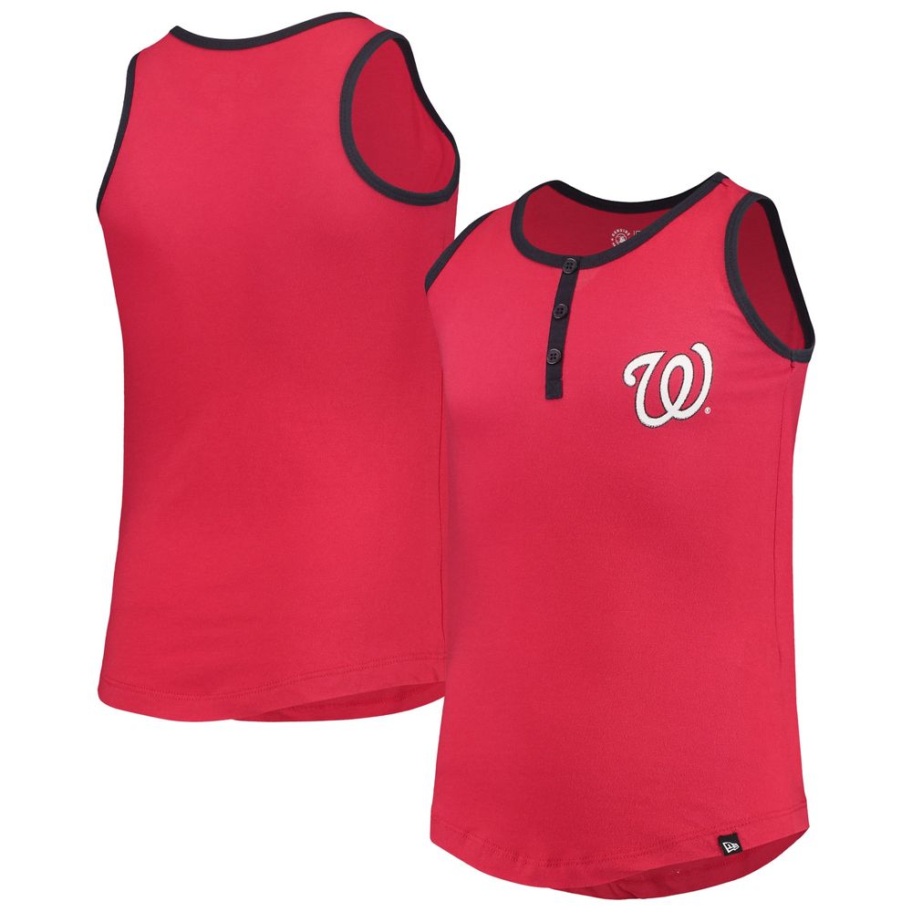 Girls Youth New Era Red Washington Nationals Henley Tank Top