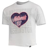 Girls Youth New Era White Washington Nationals Flip Sequin Heart Crop Top