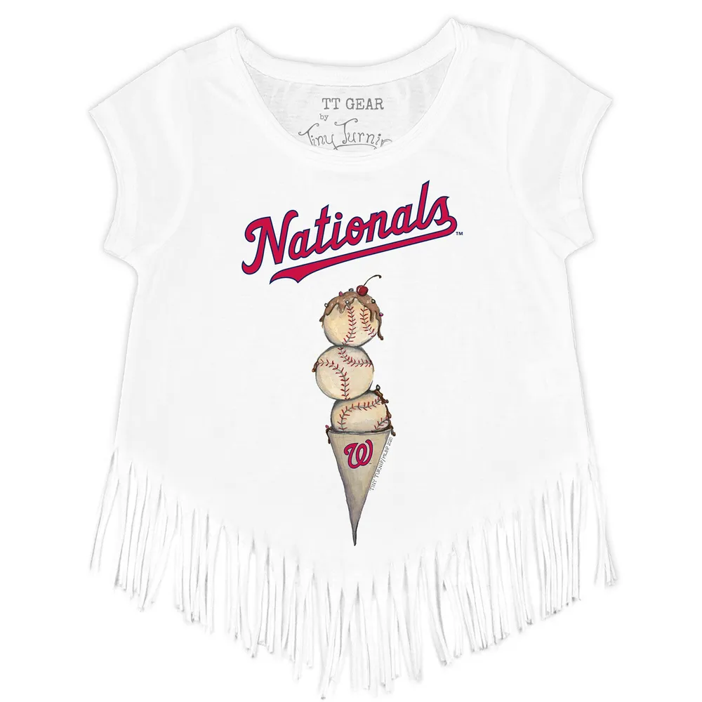 Girl's Youth New Era Pink Washington Nationals Jersey Stars V-Neck T-Shirt