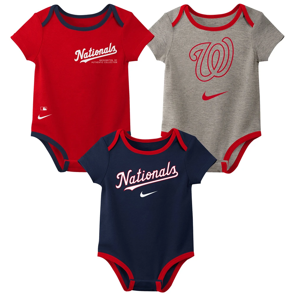 Ensemble de trois bodys Nike Washington Nationals Authentic Collection pour bébé