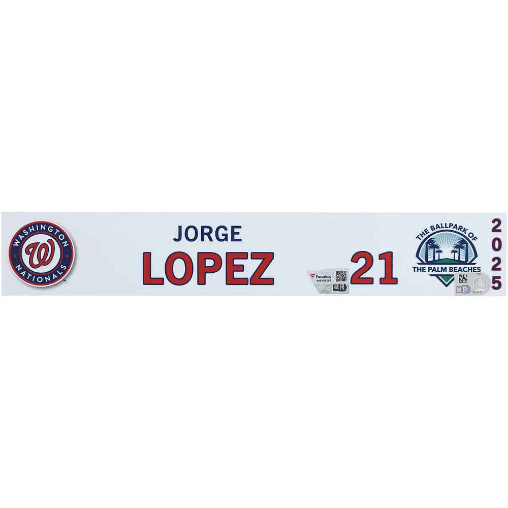 Jorge López Washington Nationals Player-Issued #21 Nameplate from 2025 MLB Spring Training