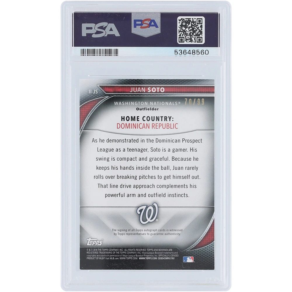 Juan Soto Washington Nationals Autographié 2016 Bowman International Ink Gold #II-JS #70/99 PSA Authentifié 8.5 Carte