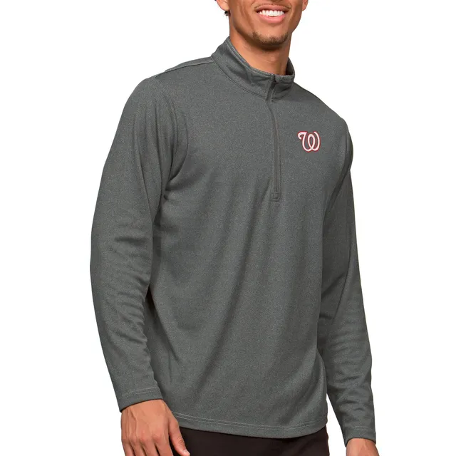 Men's Antigua Heathered Gray Washington Nationals Reward Crewneck Pullover Sweatshirt Size: Small