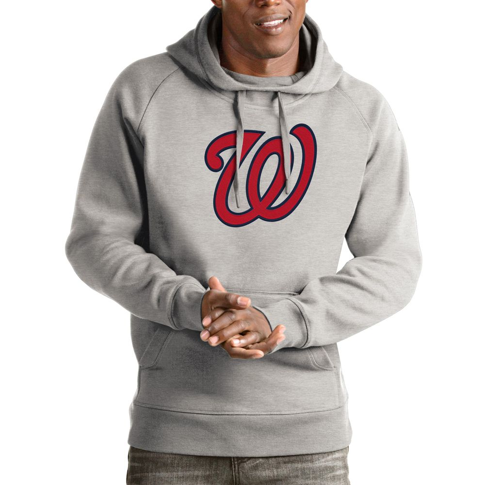 Men's Antigua Heathered Gray Washington Nationals Victory Pullover Hoodie