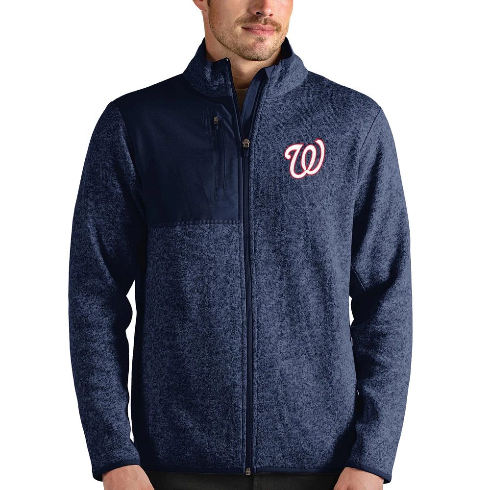 Men's Antigua Heathered Navy Washington Nationals Fortune Full-Zip Jacket