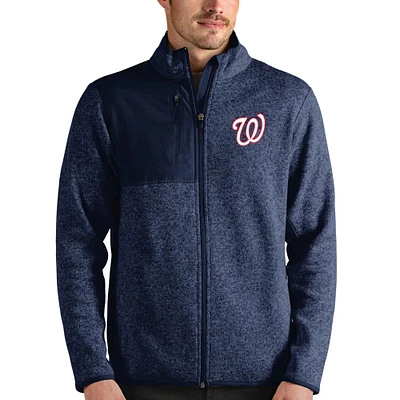Men's Antigua Heathered Navy Washington Nationals Fortune Full-Zip Jacket