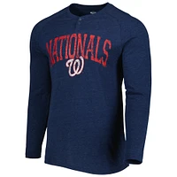 Concepts Sport T-shirt Henley à manches longues pour homme, bleu marine chiné Washington Nationals Inertia Raglan