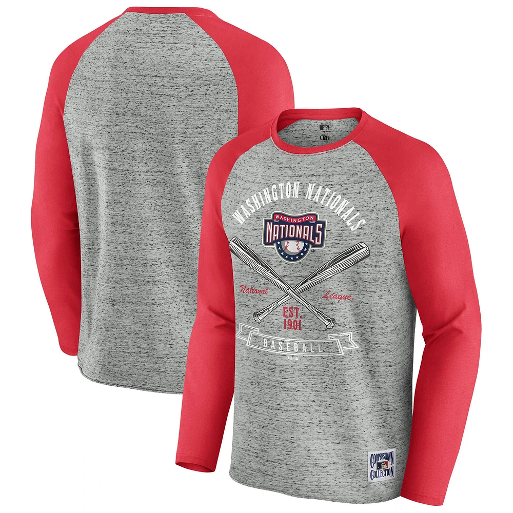 T-shirt de baseball à manches longues raglan bords bruts pour homme la collection Darius Rucker par Fanatics, gris chiné, des Nationals Washington