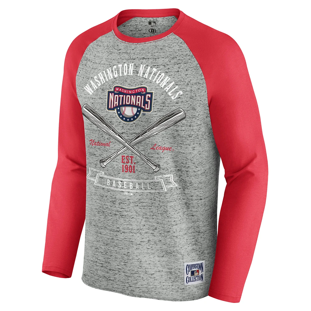 T-shirt de baseball à manches longues raglan bords bruts pour homme la collection Darius Rucker par Fanatics, gris chiné, des Nationals Washington