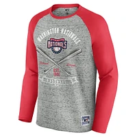 T-shirt de baseball à manches longues raglan bords bruts pour homme la collection Darius Rucker par Fanatics, gris chiné, des Nationals Washington