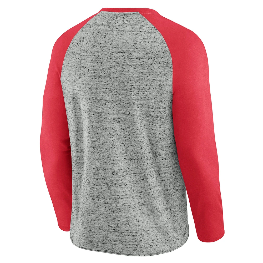 T-shirt de baseball à manches longues raglan bords bruts pour homme la collection Darius Rucker par Fanatics, gris chiné, des Nationals Washington