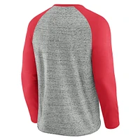 T-shirt de baseball à manches longues raglan bords bruts pour homme la collection Darius Rucker par Fanatics, gris chiné, des Nationals Washington