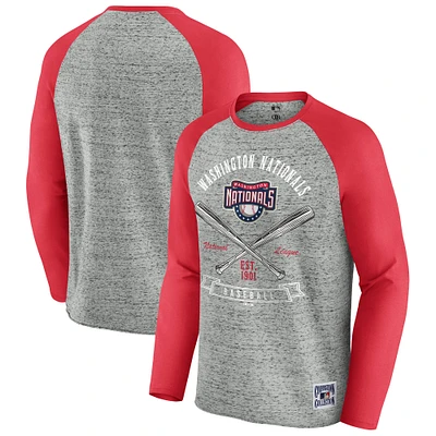 T-shirt de baseball à manches longues raglan bords bruts pour homme la collection Darius Rucker par Fanatics, gris chiné, des Nationals Washington