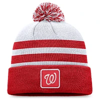 Bonnet en tricot à revers gris Washington Nationals Fanatics pour hommes avec pompon