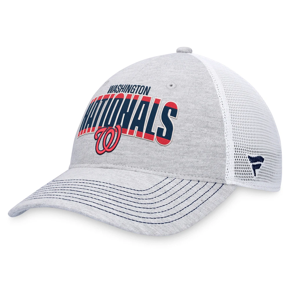 Casquette réglable de camionneur avec logo des Washington Nationals Fanatics gris chiné/blanc pour hommes