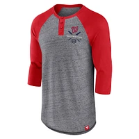 T-shirt à manches 3/4 raglan Henley fanatiques pour hommes, gris chiné/rouge, emblématique au-dessus de la chaleur