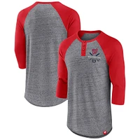 T-shirt à manches 3/4 raglan Henley fanatiques pour hommes, gris chiné/rouge, emblématique au-dessus de la chaleur