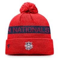 Bonnet en tricot à revers avec logo de la Washington Nationals League Fanatics rouge/marine pour hommes avec pompon