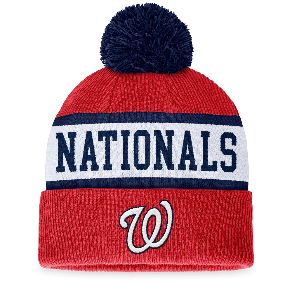 Men's Fanatics Red/White Washington Nationals Secondary Cuffed Knit Hat with Pom