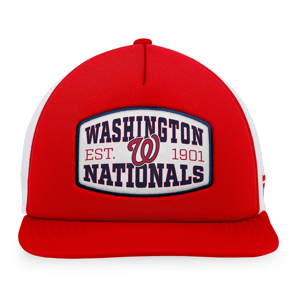 Casquette Snapback de camionneur avec patch en mousse sur le devant en mousse Fanatics pour hommes, rouge des Nationals de Washington