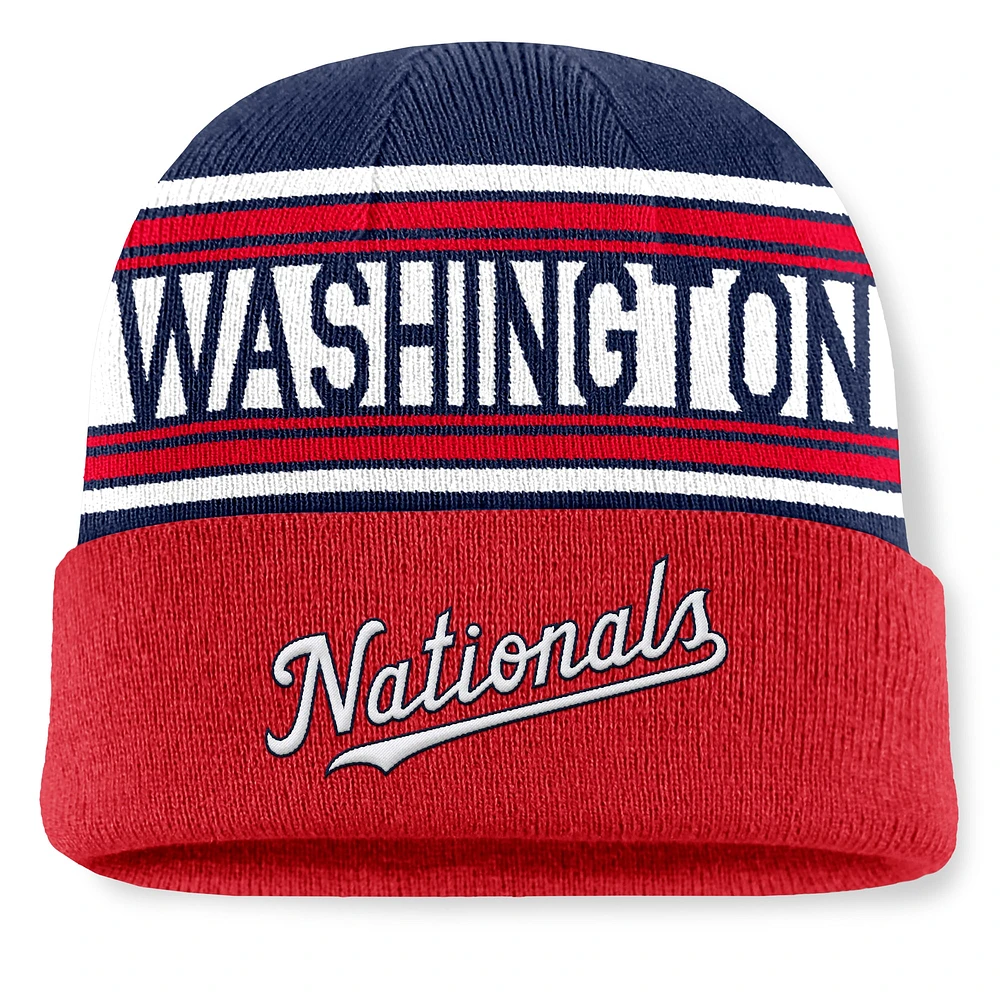 Men's Fanatics Red Washington Nationals Fundamental Team Stripe Cuffed Knit Hat