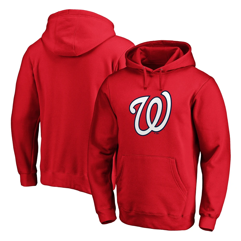 Men's Fanatics Red Washington Nationals Official Logo Fitted Pullover Hoodie