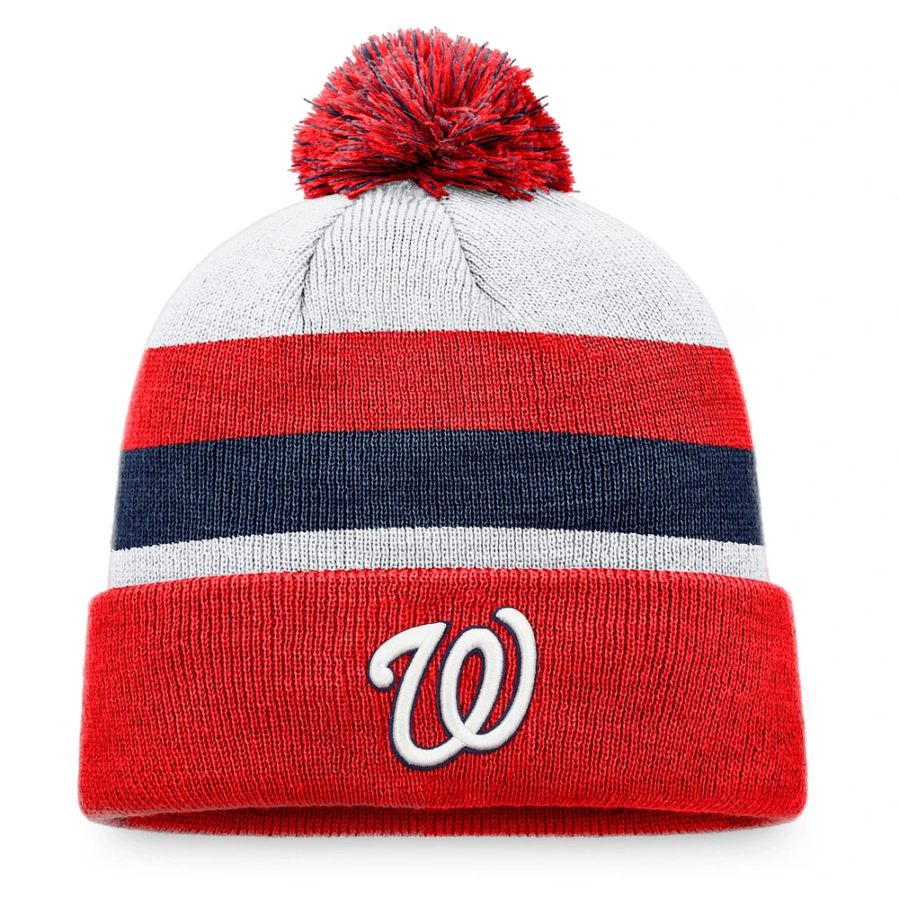 Men's Fanatics Red Washington Nationals Stripe Cuffed Knit Hat with Pom