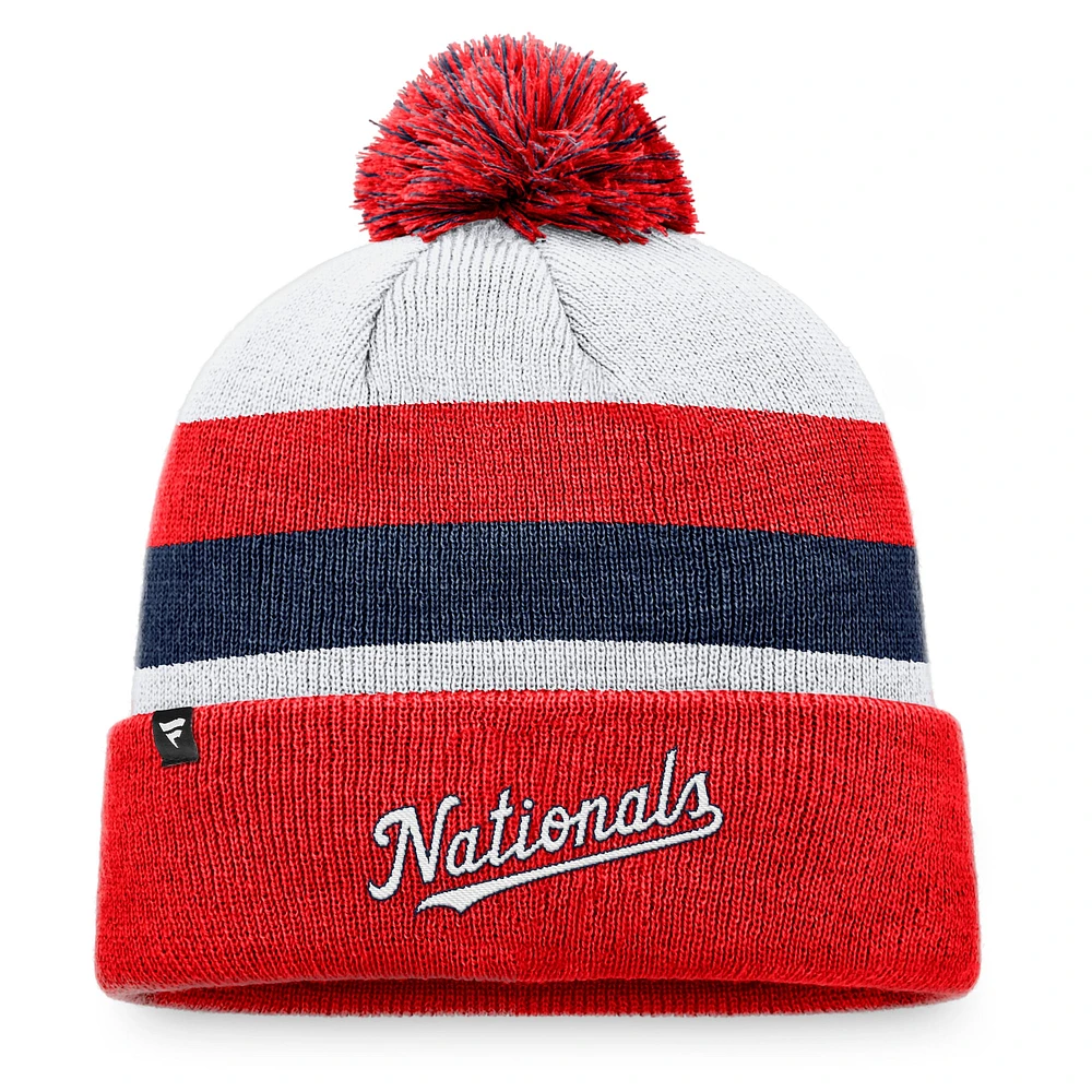 Men's Fanatics Red Washington Nationals Stripe Cuffed Knit Hat with Pom