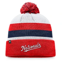 Bonnet en tricot à revers à rayures Fanatics Red Washington Nationals pour hommes avec pompon