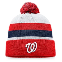 Bonnet en tricot à revers à rayures Fanatics Red Washington Nationals pour hommes avec pompon