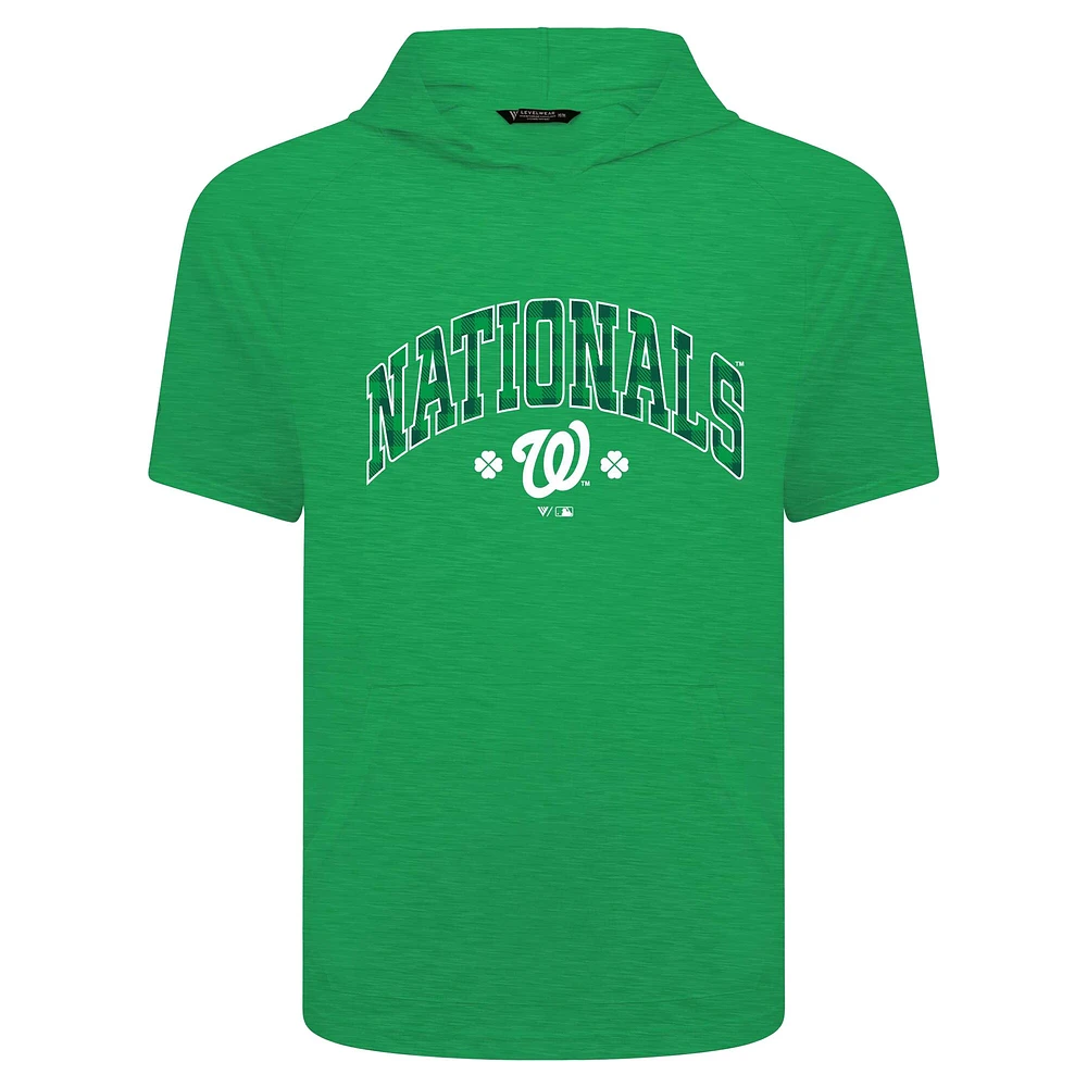 Sweat à capuche manches courtes et carreaux pour homme avec motif de phase la Saint-Patrick des Nationals Washington, vert Levelwear