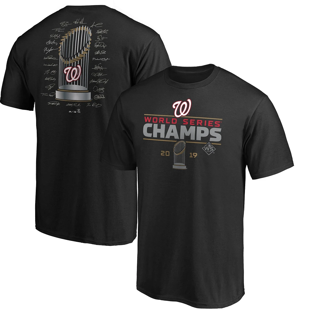 T-shirt Majestic Black Washington Nationals 2019 World Series Champions Signature Roster pour homme