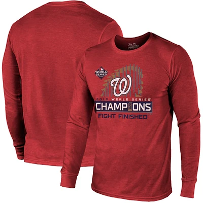 T-shirt à manches longues pour homme Majestic Threads Red Washington Nationals 2019 World Series Champions Locker Room