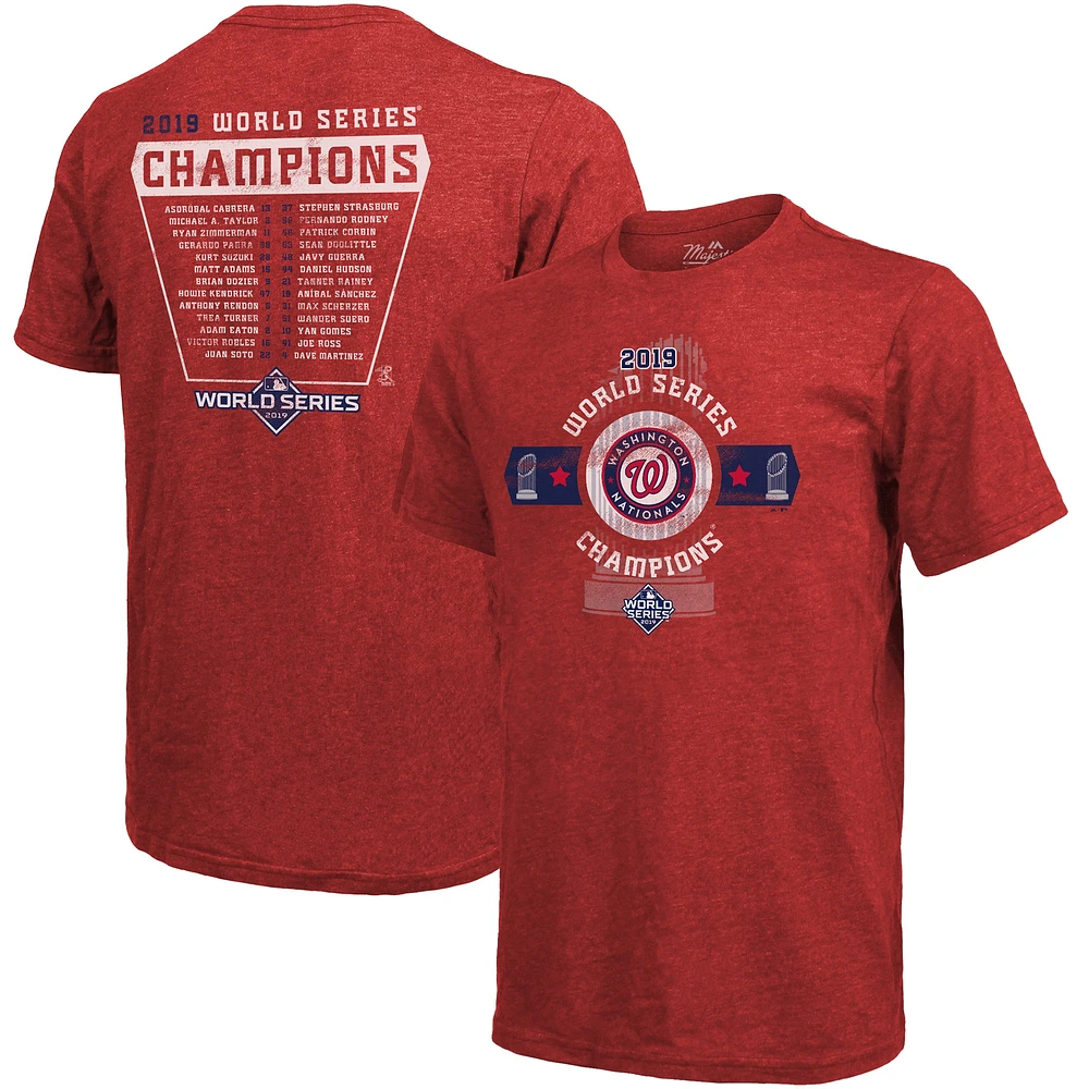 Men's Majestic Threads Red Washington Nationals 2019 World Series Champions Roster T-Shirt