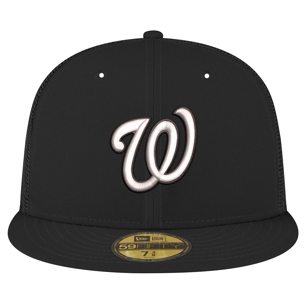 Men's New Era Black Washington Nationals 59FIFTY Trucker Fitted Hat