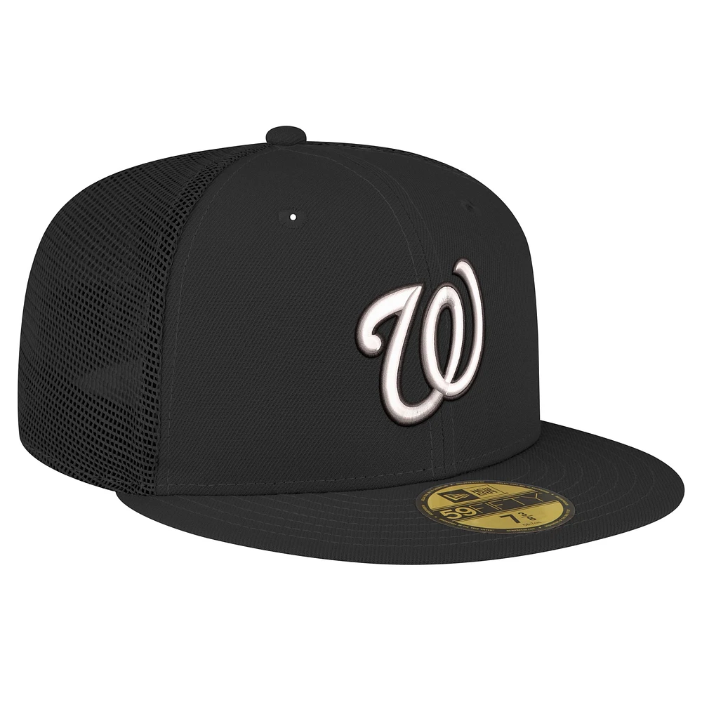 Men's New Era Black Washington Nationals 59FIFTY Trucker Fitted Hat