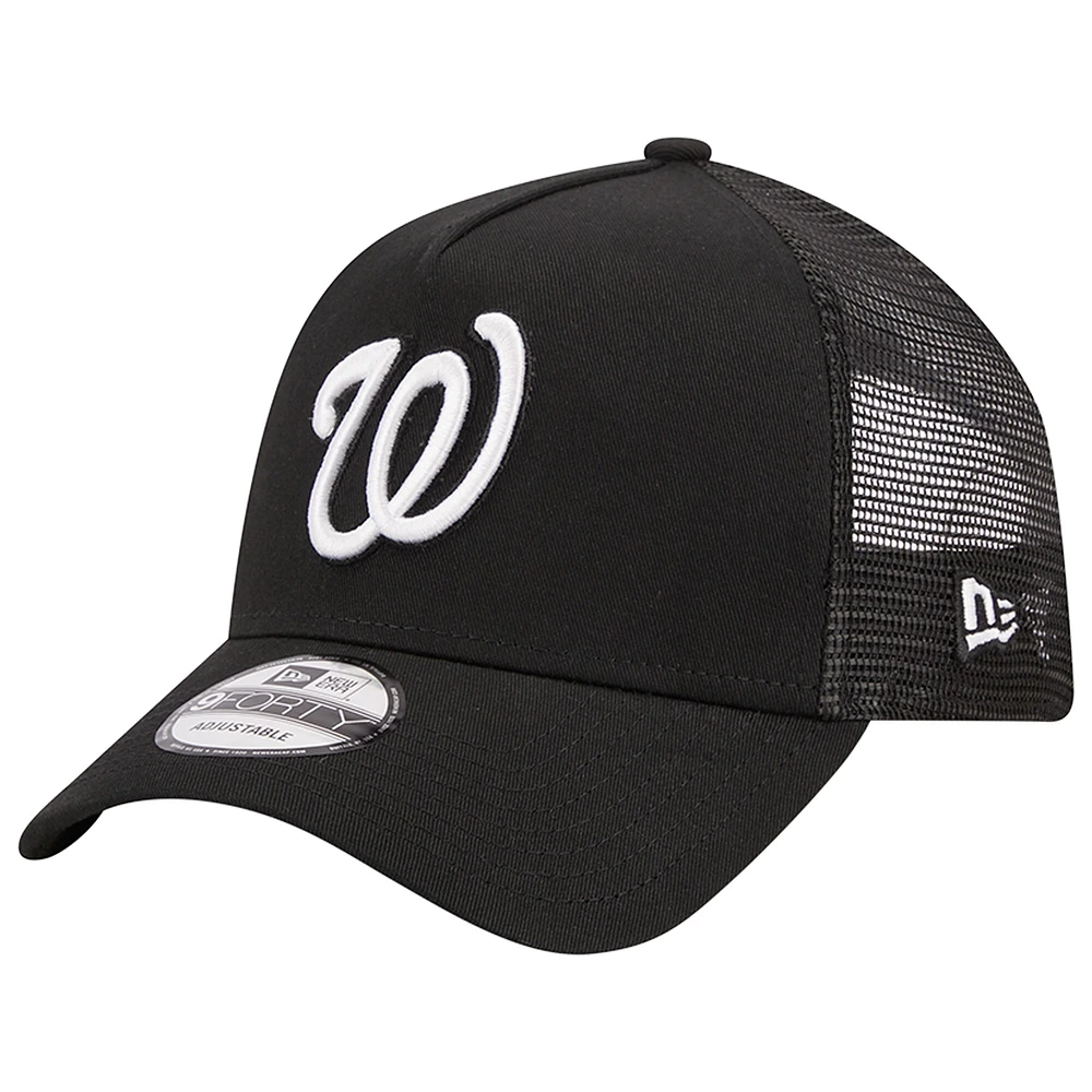 Men's New Era Black Washington Nationals A-Frame 9FORTY Trucker Adjustable Hat