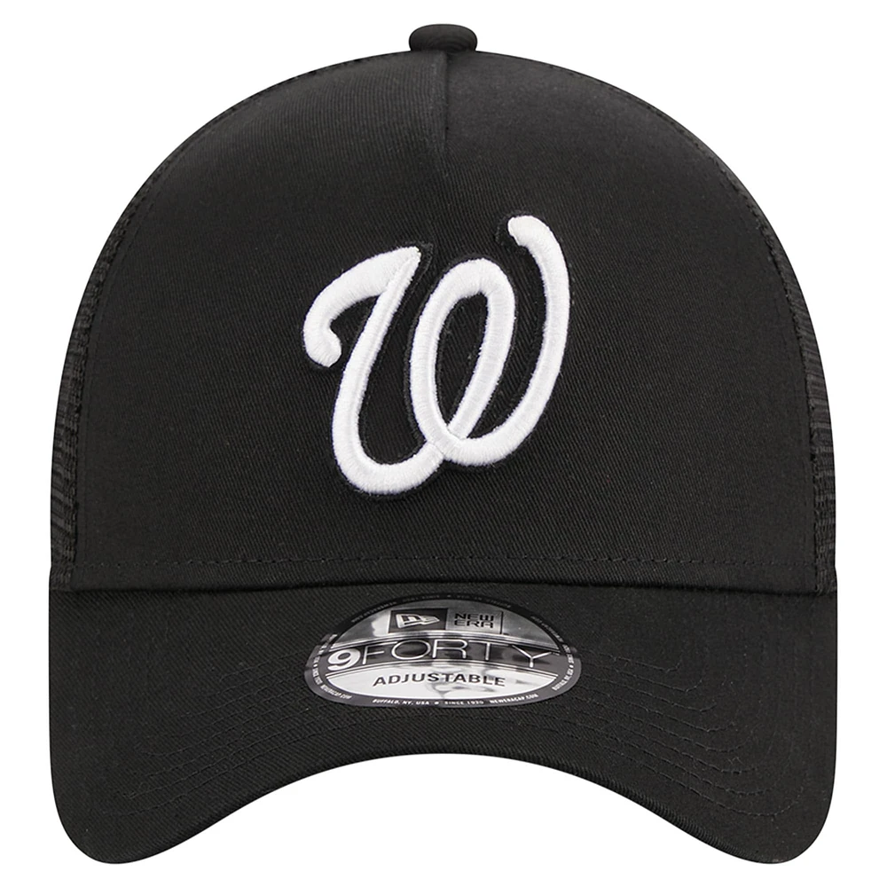 Men's New Era Black Washington Nationals A-Frame 9FORTY Trucker Adjustable Hat
