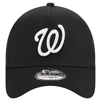 Men's New Era Black Washington Nationals A-Frame 9FORTY Trucker Adjustable Hat