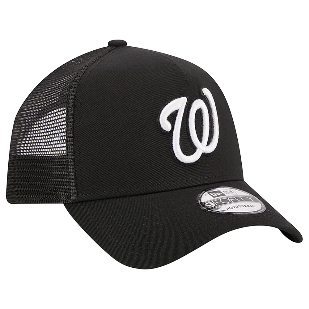 Men's New Era Black Washington Nationals A-Frame 9FORTY Trucker Adjustable Hat