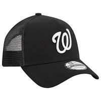 Men's New Era Black Washington Nationals A-Frame 9FORTY Trucker Adjustable Hat