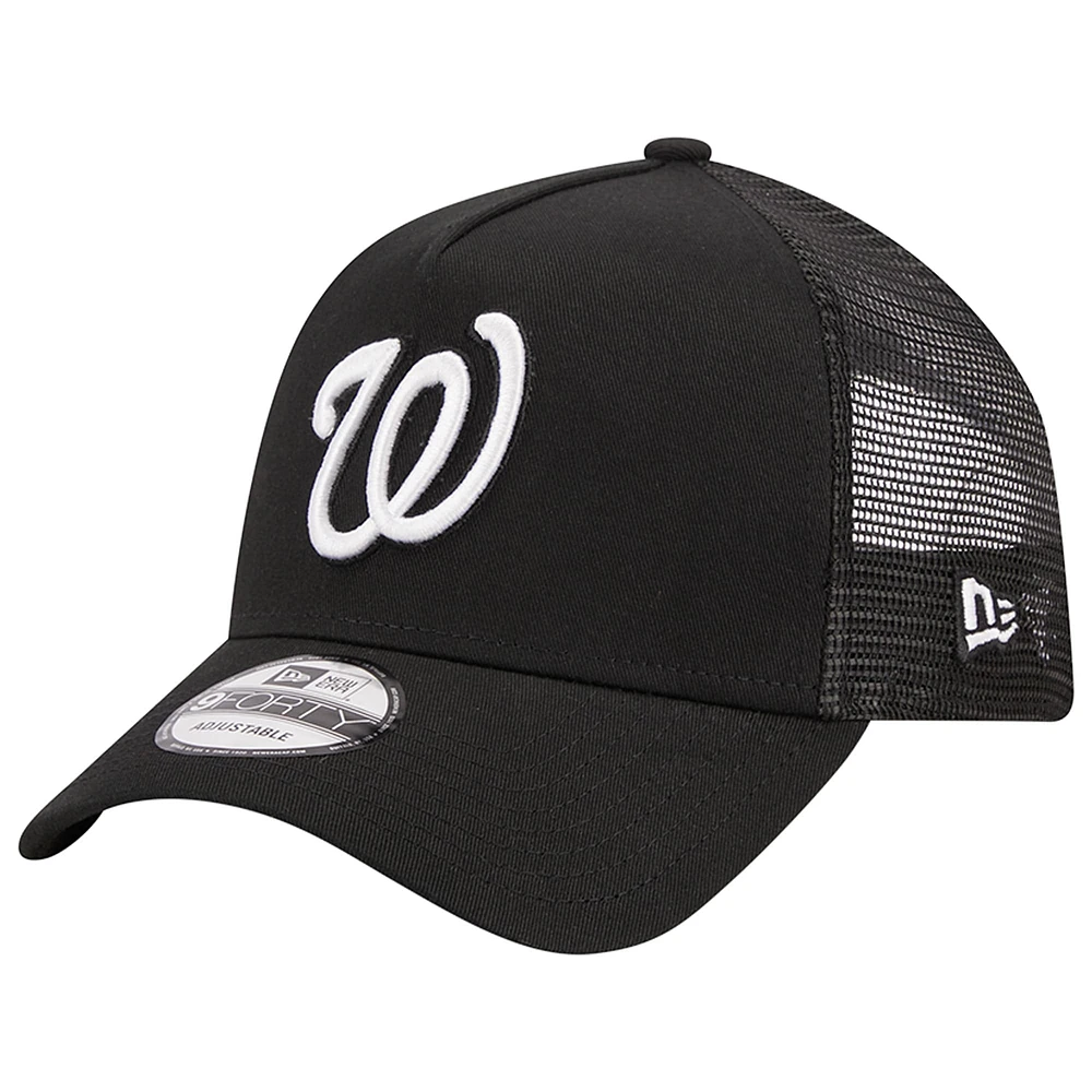 Men's New Era Black Washington Nationals A-Frame 9FORTY Trucker Adjustable Hat