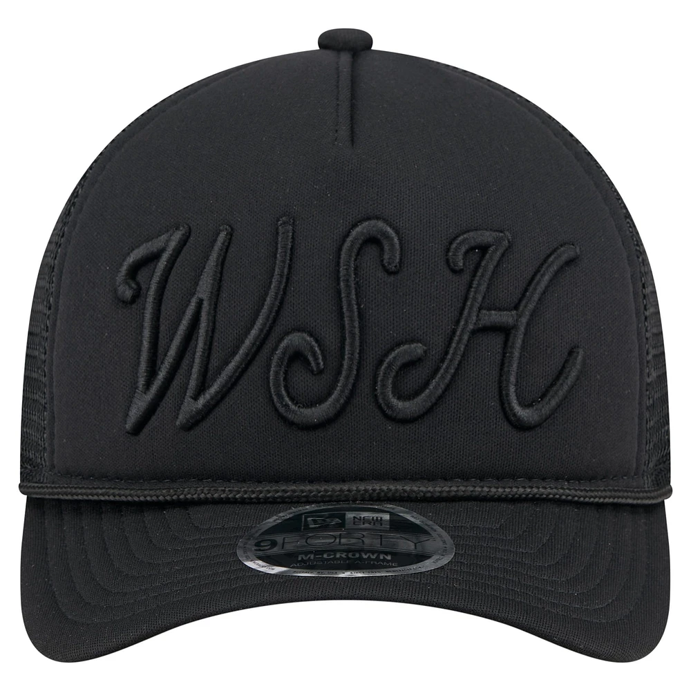 Men's New Era Black Washington Nationals City Initial 9FORTY A-Frame M-Crown Adjustable Trucker Hat