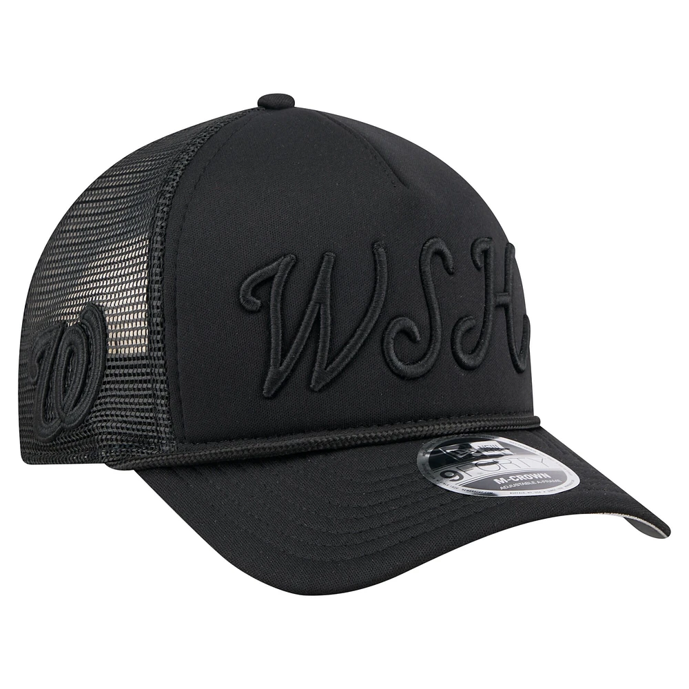 Men's New Era Black Washington Nationals City Initial 9FORTY A-Frame M-Crown Adjustable Trucker Hat