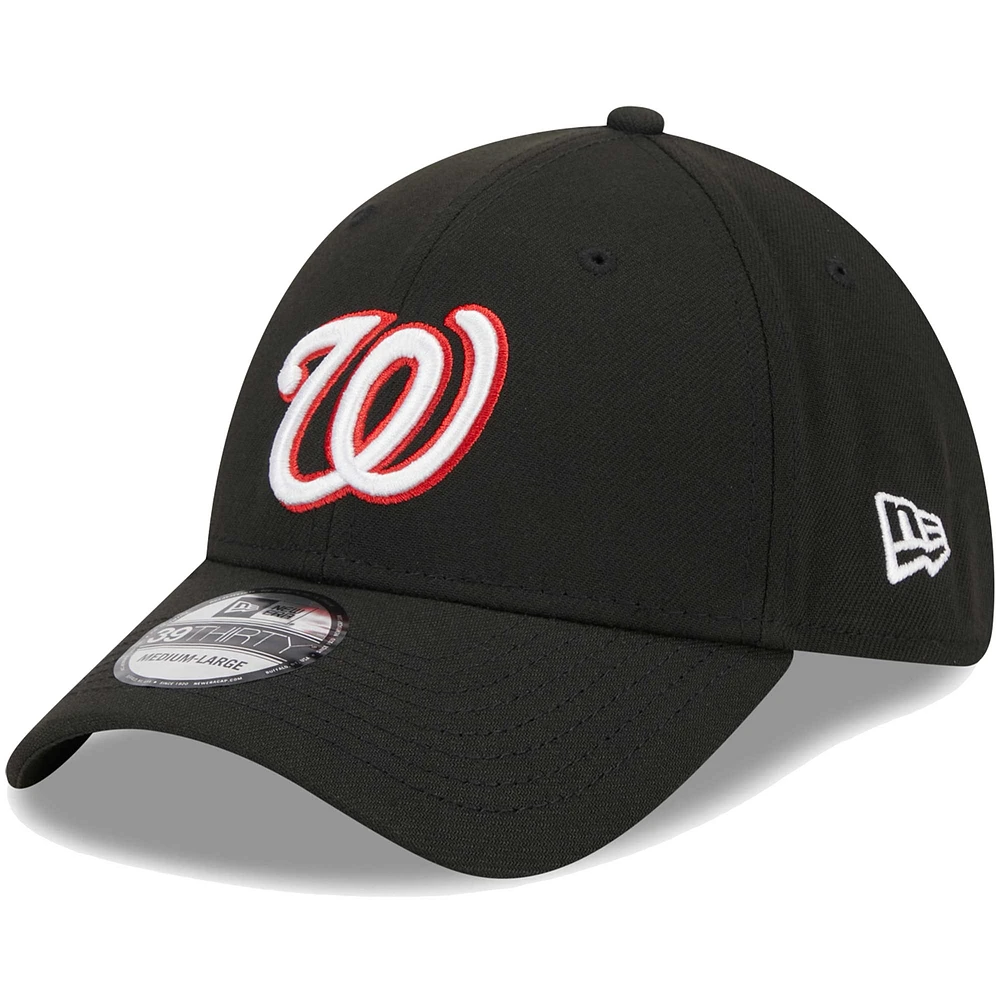 Men's New Era Black Washington Nationals Logo 39THIRTY Flex Hat