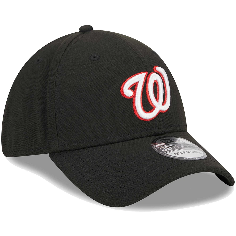 Men's New Era Black Washington Nationals Logo 39THIRTY Flex Hat